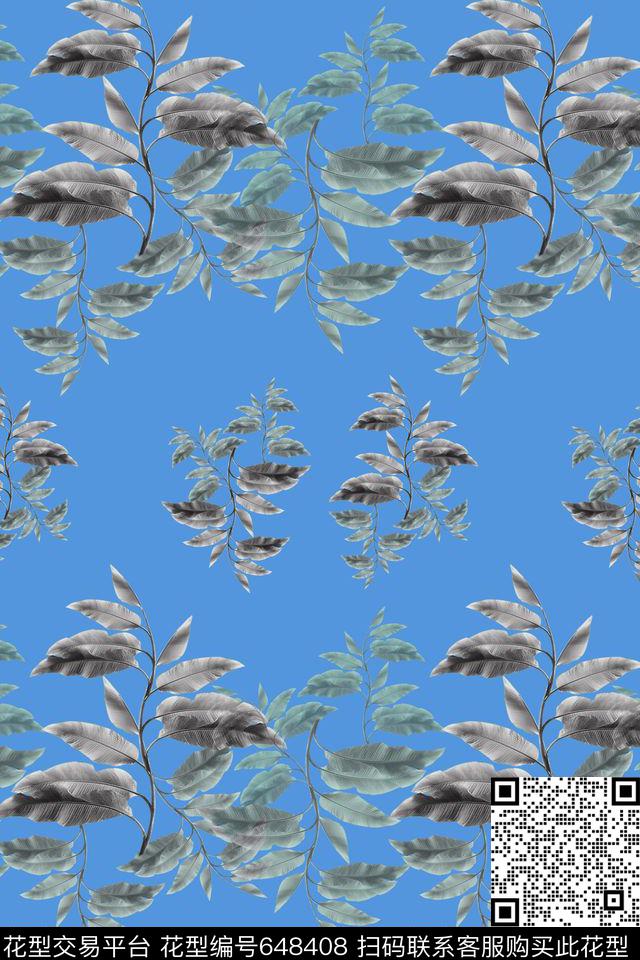 组合风格花卉叶子数码印花华亿平台下载（图片编号: 648408） - 瓦栏（Walan）