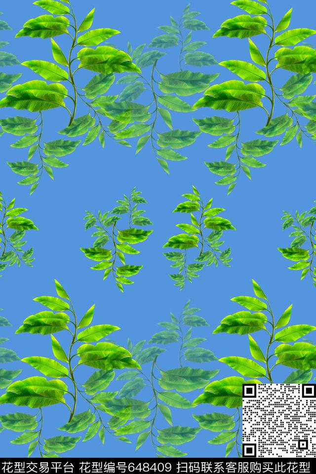 组合风格花卉叶子数码印花华亿平台下载（图片编号: 648409） - 瓦栏（Walan）