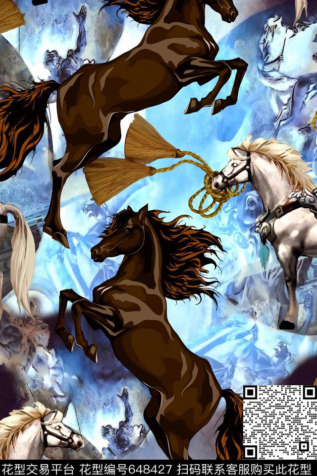 复古马动物数码印花华亿平台下载（图片编号: 648427） - 瓦栏（Walan）
