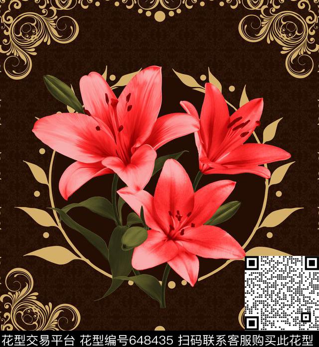 花卉花朵百合传统印花华亿平台下载（图片编号: 648435） - 瓦栏（Walan）