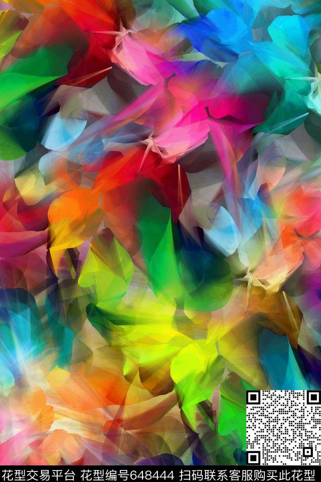 抽象色彩泼墨花卉数码印花华亿平台下载（图片编号: 648444） - 瓦栏（Walan）