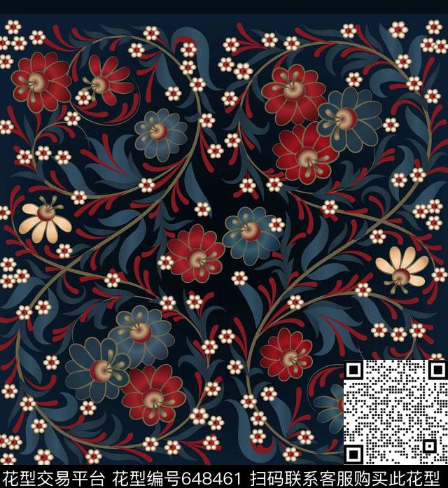 威廉莫里斯风格花卉传统印花华亿平台下载（图片编号: 648461） - 瓦栏（Walan）