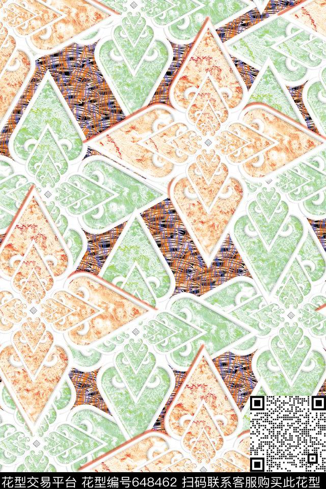 女装几何瓷砖花数码印花华亿平台下载（图片编号: 648462） - 瓦栏（Walan）
