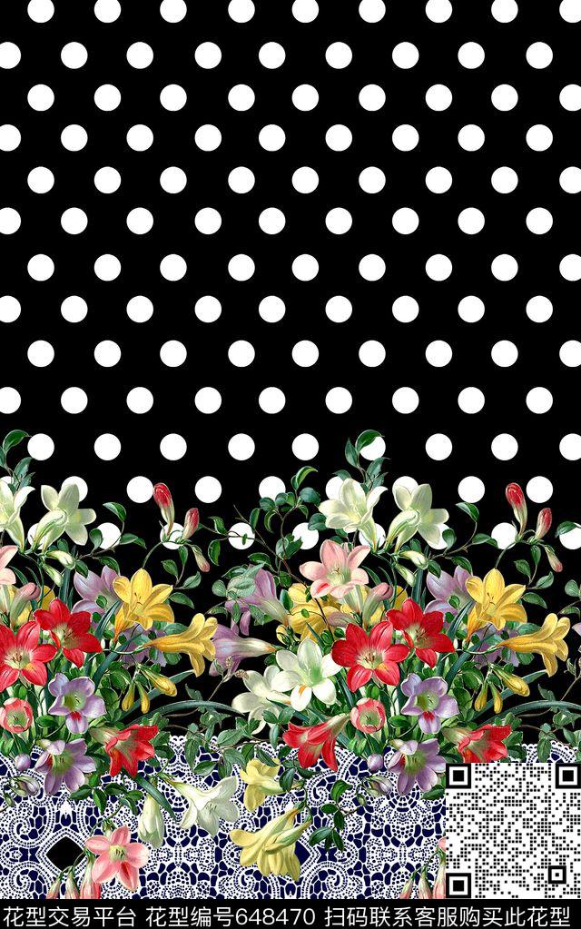 时尚花卉蕾丝数码印花华亿平台下载（图片编号: 648470） - 瓦栏（Walan）