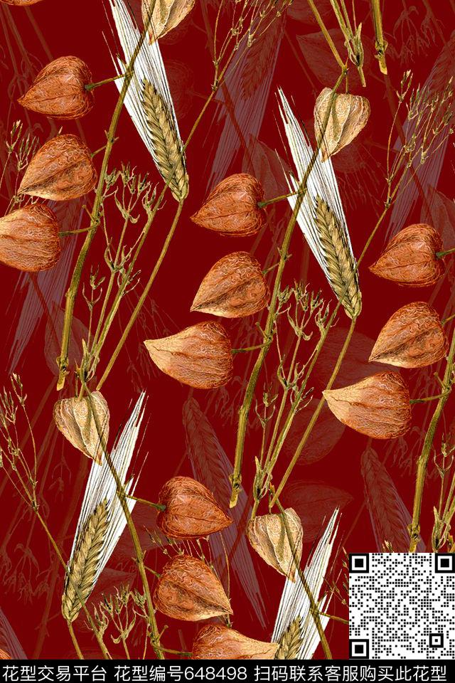 流行花卉灯笼植物数码印花华亿平台下载（图片编号: 648498） - 瓦栏（Walan）