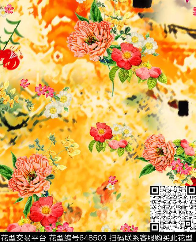 玫瑰玉兰花兰花数码印花华亿平台下载（图片编号: 648503） - 瓦栏（Walan）