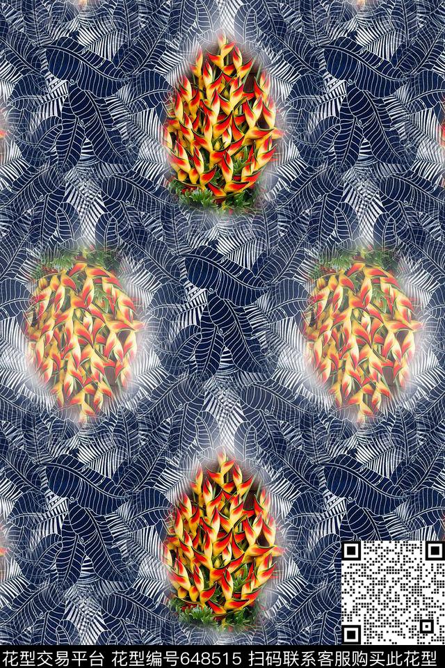 热带植物风格花卉叶子数码印花华亿平台下载（图片编号: 648515） - 瓦栏（Walan）