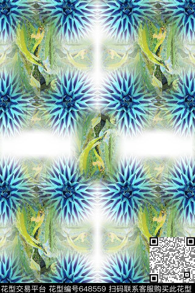 风格花卉叶子热带植物数码印花华亿平台下载（图片编号: 648559） - 瓦栏（Walan）