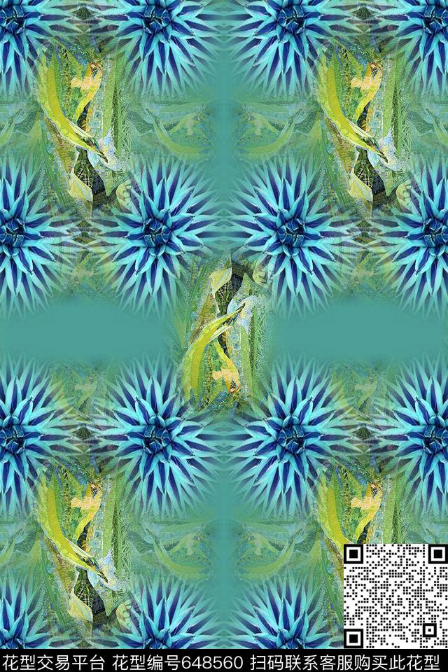 风格花卉叶子热带植物数码印花华亿平台下载（图片编号: 648560） - 瓦栏（Walan）