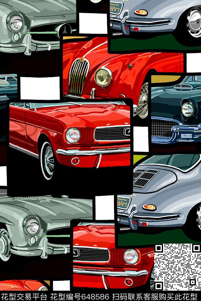 汽车男装拼贴传统印花华亿平台下载（图片编号: 648586） - 瓦栏（Walan）