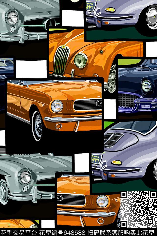 汽车男装拼贴传统印花华亿平台下载（图片编号: 648588） - 瓦栏（Walan）
