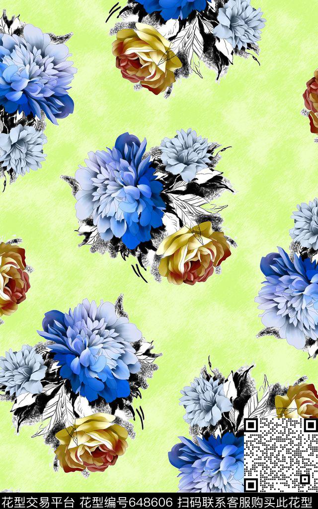 底纹花朵数码印花华亿平台下载（图片编号: 648606） - 瓦栏（Walan）