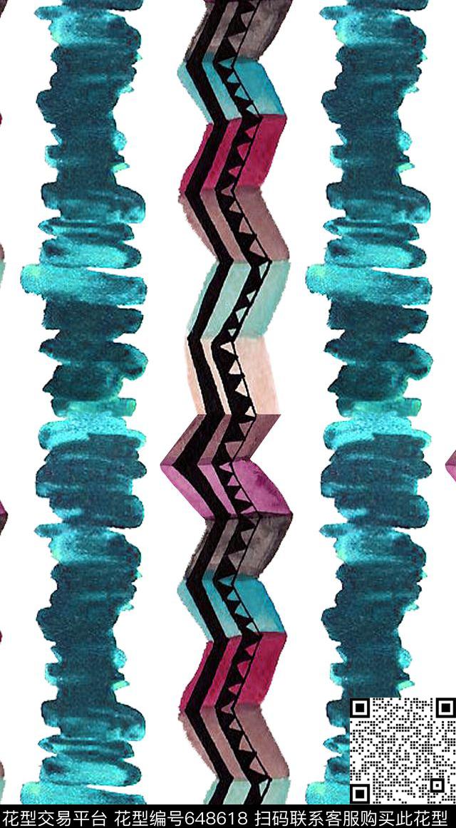 几何水彩笔触传统印花华亿平台下载（图片编号: 648618） - 瓦栏（Walan）