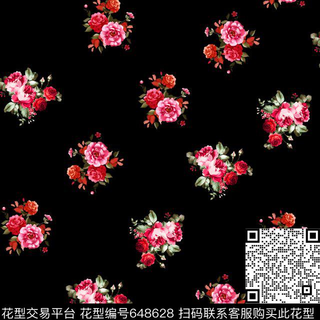 小朵满版手绘数码印花华亿平台下载（图片编号: 648628） - 瓦栏（Walan）