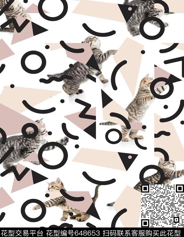 可爱猫咪大牌猫咪猫几何数码印花华亿平台下载（图片编号: 648653） - 瓦栏（Walan）