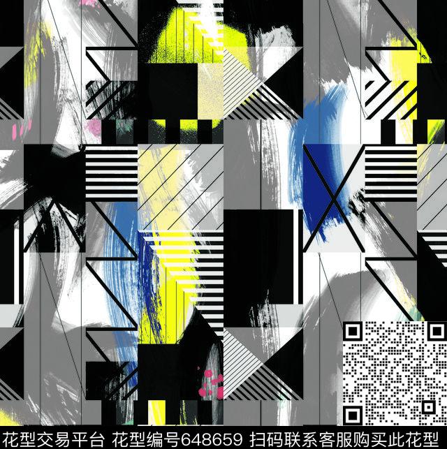 笔画水墨抽象数码印花华亿平台下载（图片编号: 648659） - 瓦栏（Walan）