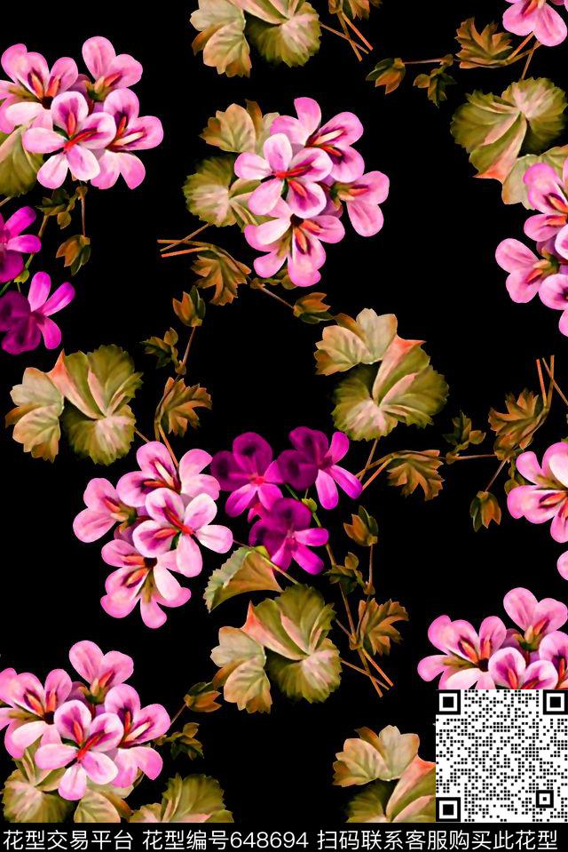 抽象手绘满版高贵花卉最新高清数码花卉欧美花卉数码印花华亿平台下载（图片编号: 648694） - 瓦栏（Walan）