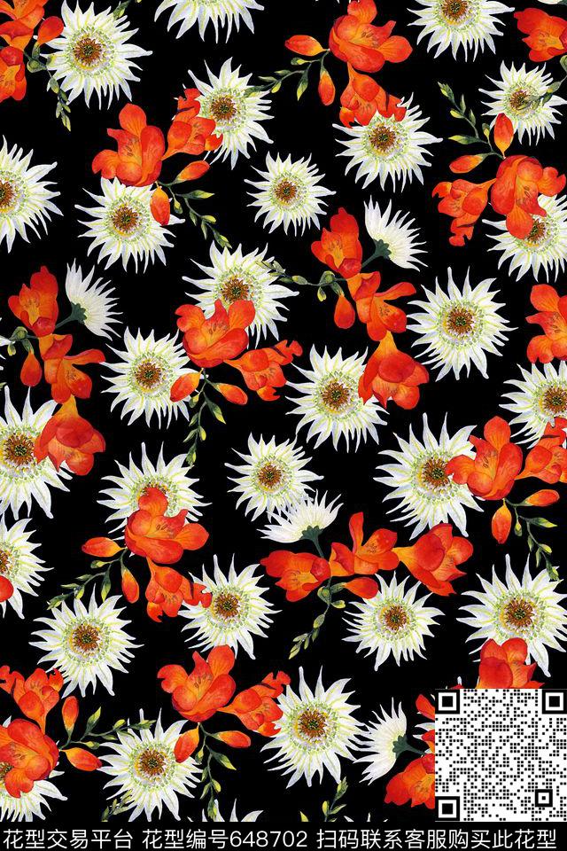 小碎花黑底秋冬数码印花华亿平台下载（图片编号: 648702） - 瓦栏（Walan）