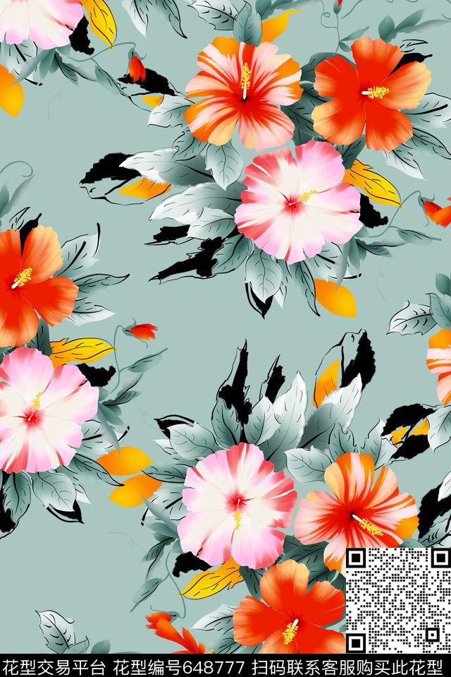 手绘热带植物数码印花华亿平台下载（图片编号: 648777） - 瓦栏（Walan）