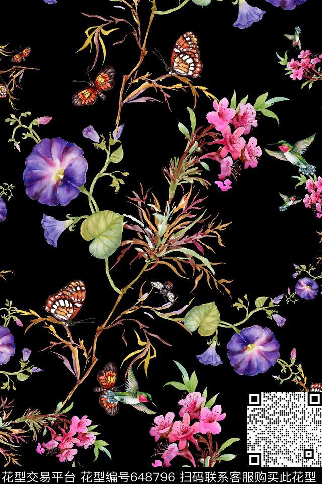 花草手绘牵牛花数码印花华亿平台下载（图片编号: 648796） - 瓦栏（Walan）