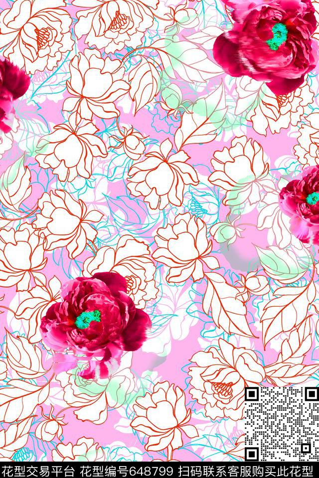女装花卉清新数码印花华亿平台下载（图片编号: 648799） - 瓦栏（Walan）