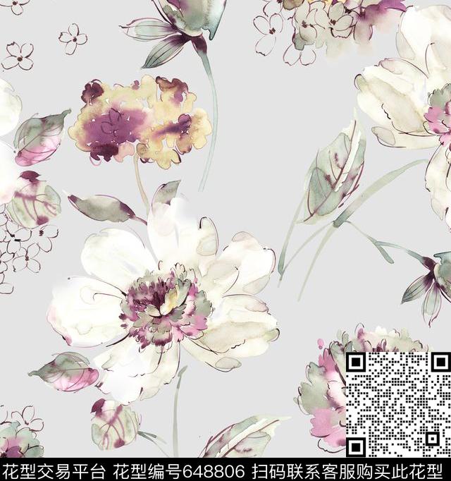 花朵休闲时尚数码印花华亿平台下载（图片编号: 648806） - 瓦栏（Walan）