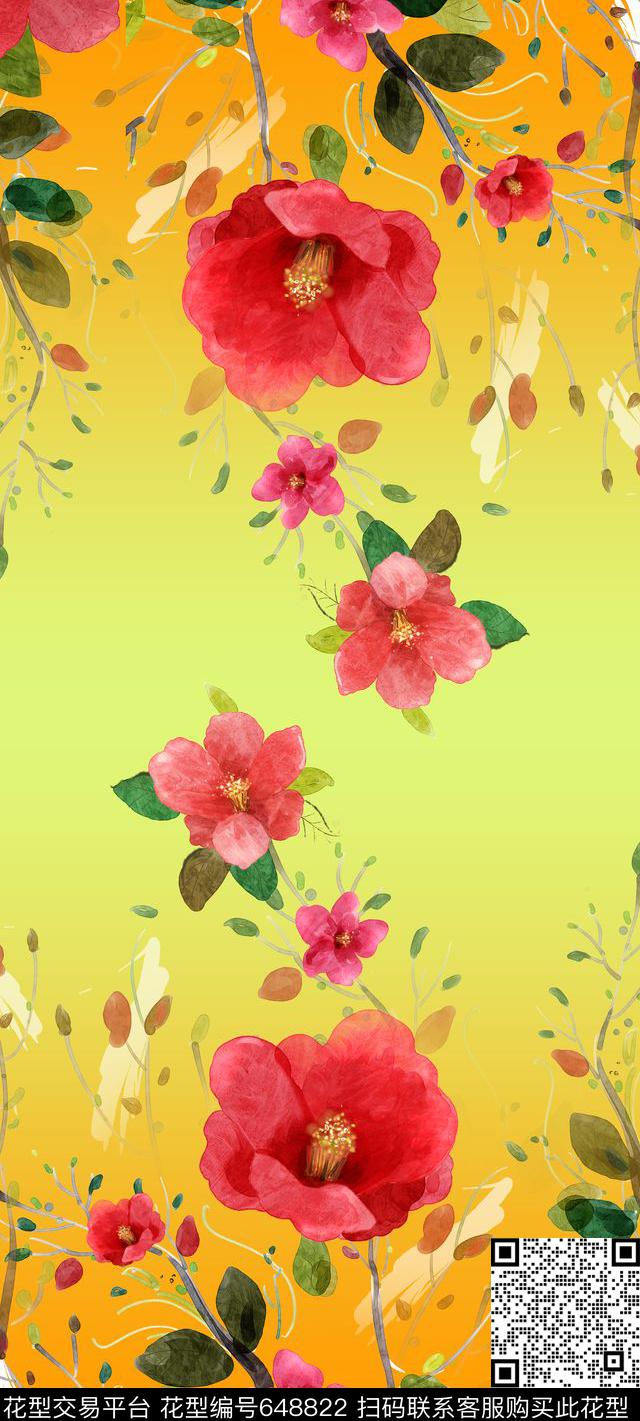 玫瑰大花花卉数码印花华亿平台下载（图片编号: 648822） - 瓦栏（Walan）