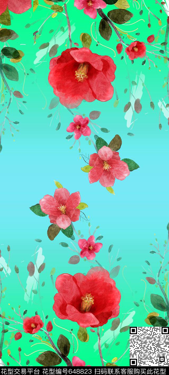 玫瑰大花花卉数码印花华亿平台下载（图片编号: 648823） - 瓦栏（Walan）