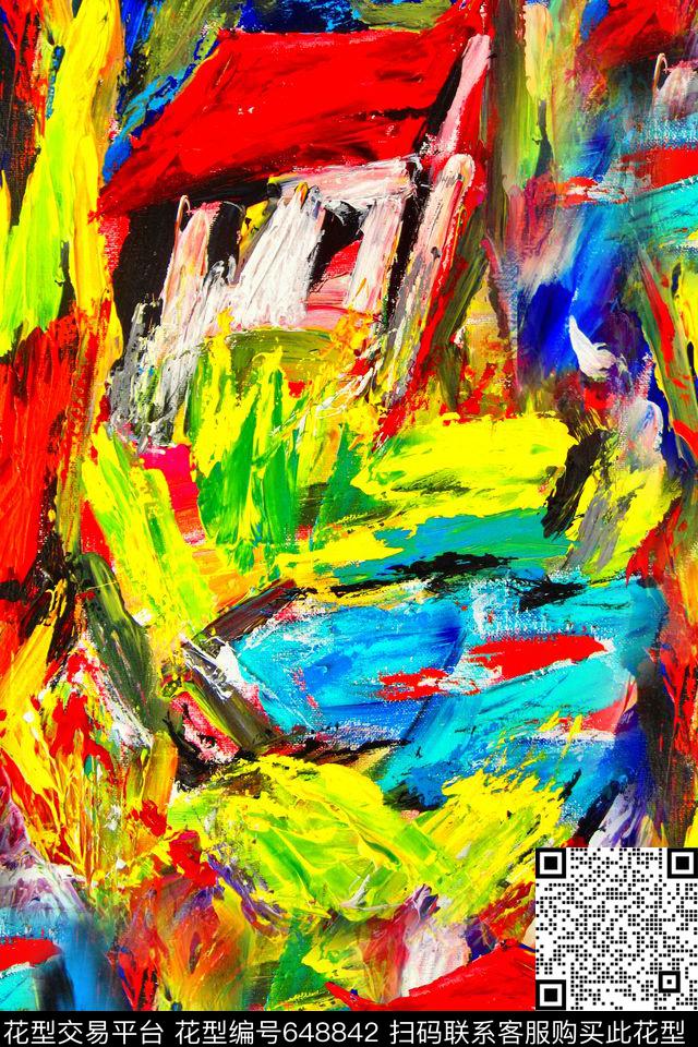 底纹抽象油画数码印花华亿平台下载（图片编号: 648842） - 瓦栏（Walan）