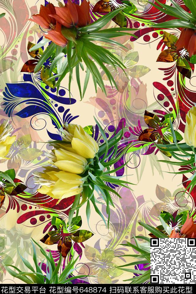 花朵花卉数码印花华亿平台下载（图片编号: 648874） - 瓦栏（Walan）