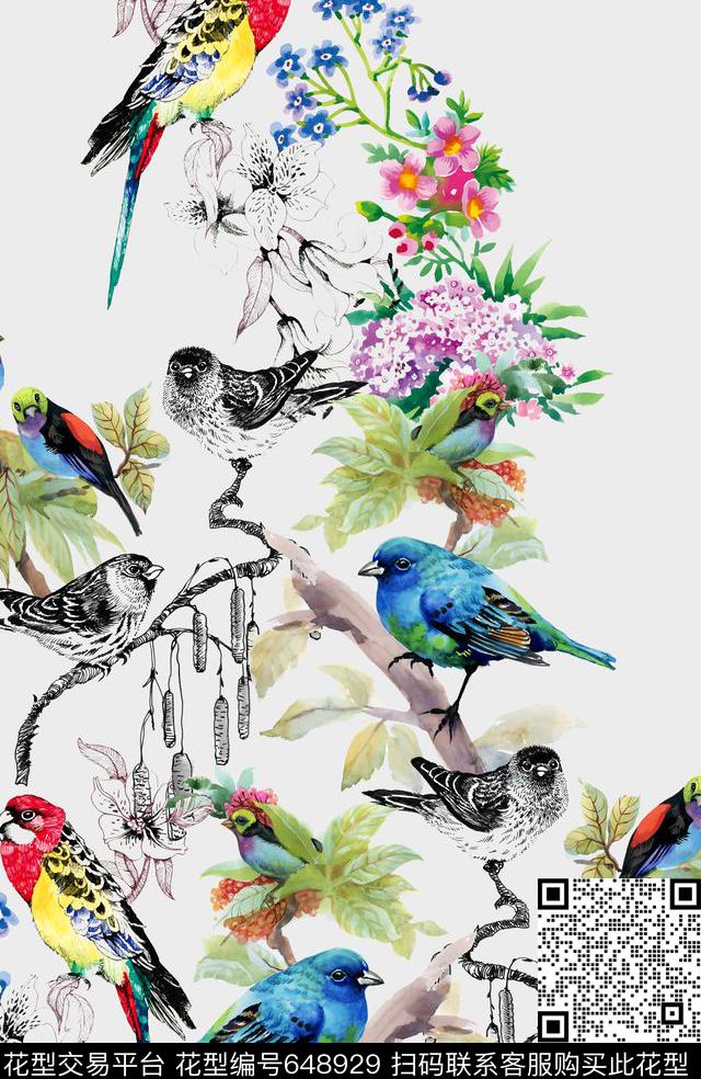 花鸟蒲公英鸟数码印花华亿平台下载（图片编号: 648929） - 瓦栏（Walan）