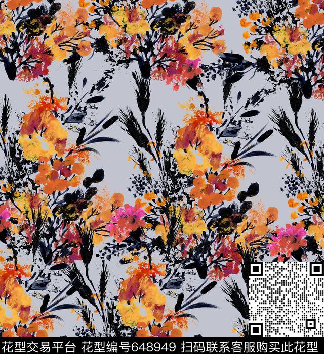 手绘抽象水墨数码印花华亿平台下载（图片编号: 648949） - 瓦栏（Walan）