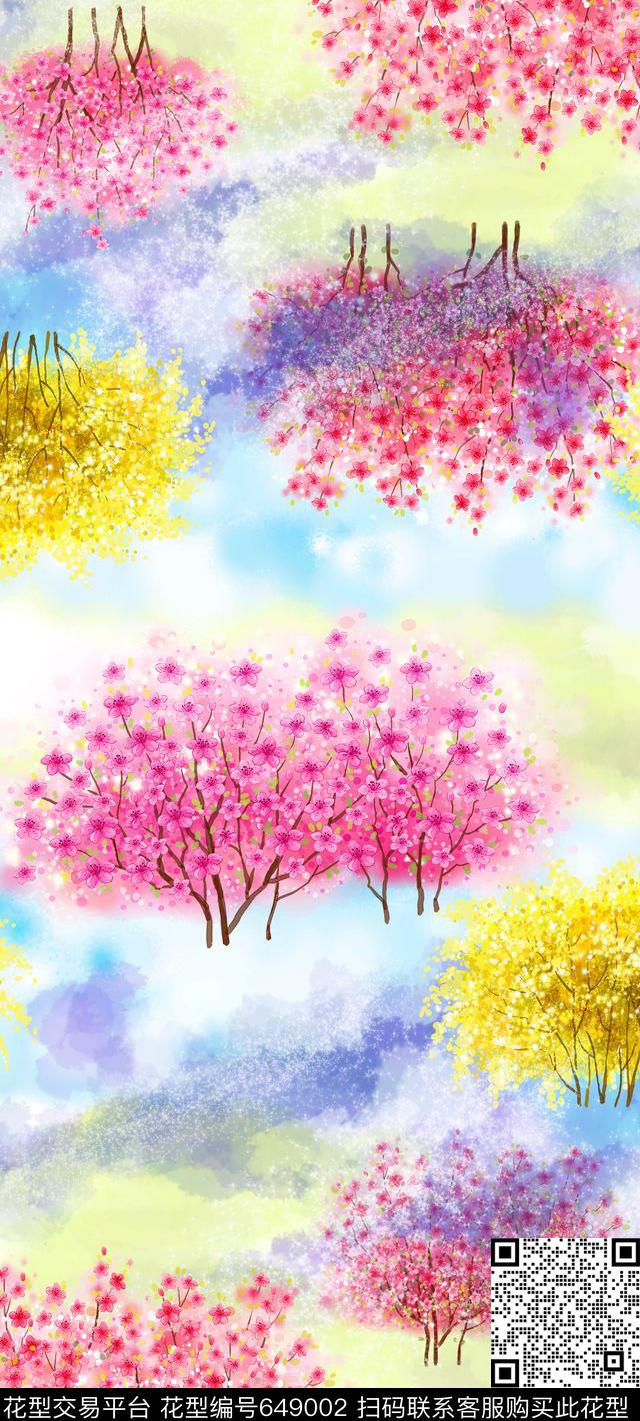 风景植物长丝巾水彩风景长围巾数码印花华亿平台下载（图片编号: 649002） - 瓦栏（Walan）