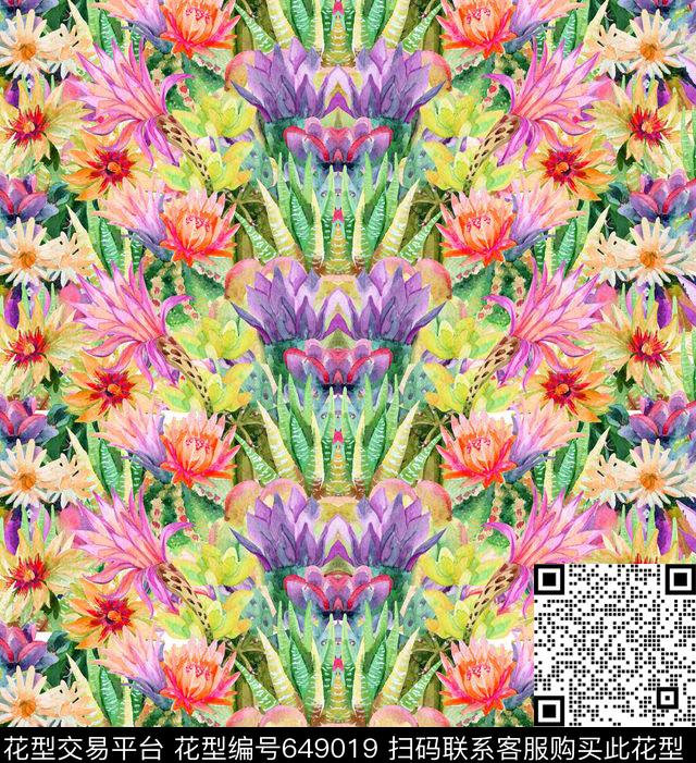 满版手绘热带数码印花华亿平台下载（图片编号: 649019） - 瓦栏（Walan）