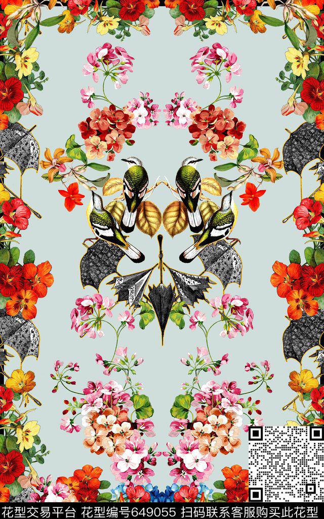 时尚花卉鸟数码印花华亿平台下载（图片编号: 649055） - 瓦栏（Walan）