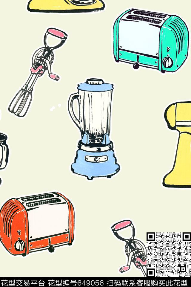 手绘趣味面包机传统印花华亿平台下载（图片编号: 649056） - 瓦栏（Walan）