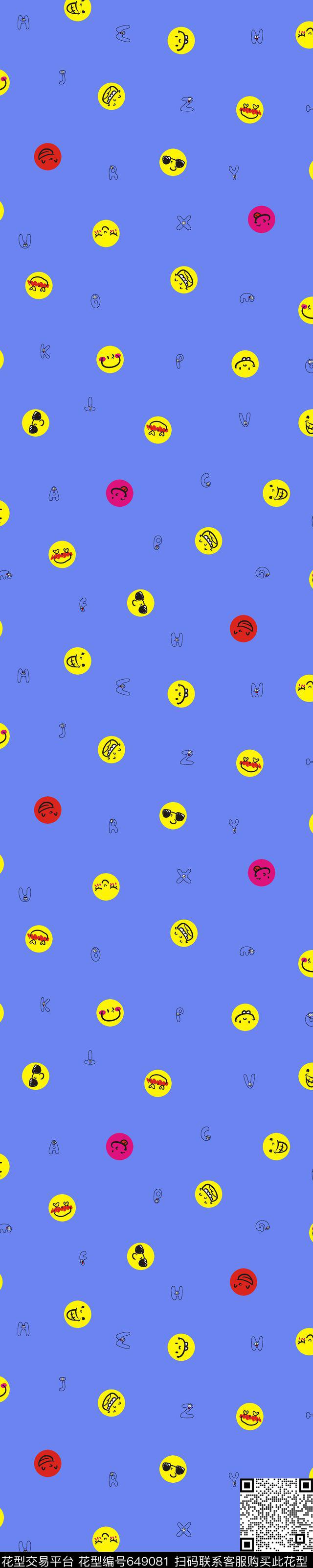 卡通笑脸可爱字母传统印花华亿平台下载（图片编号: 649081） - 瓦栏（Walan）