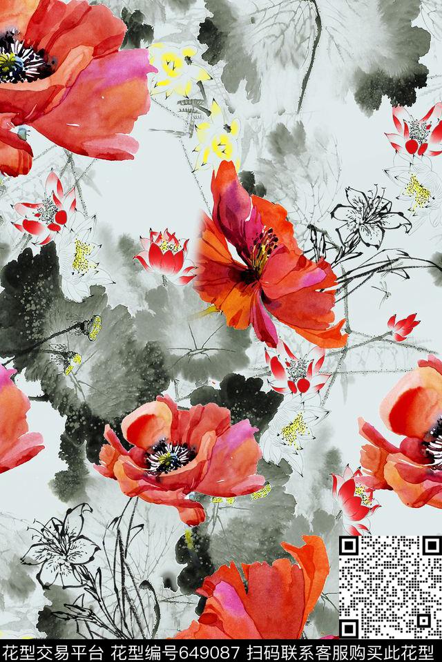 面料花花朵水墨花卉数码印花华亿平台下载（图片编号: 649087） - 瓦栏（Walan）