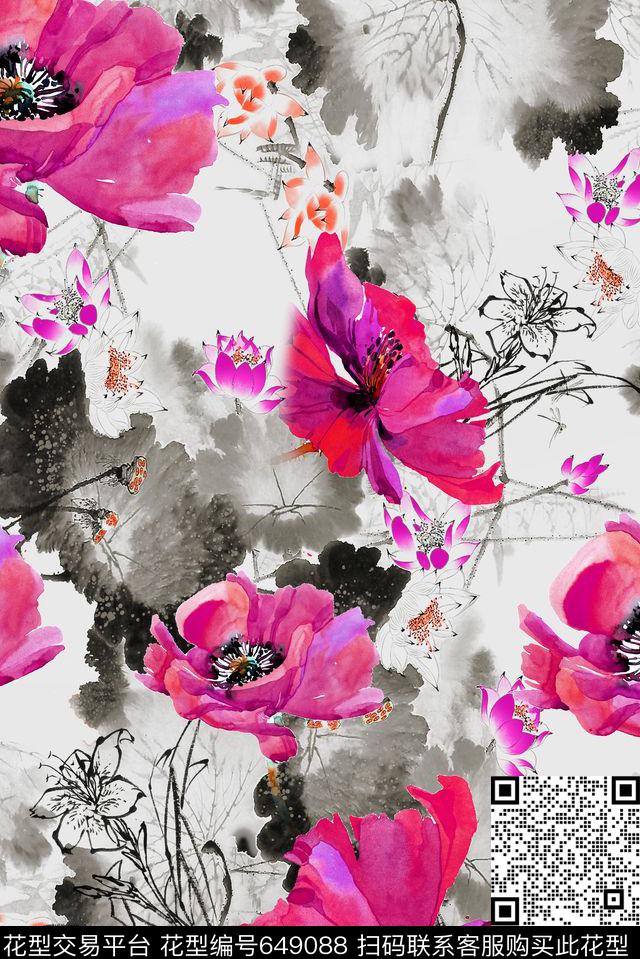 面料花花朵水墨花卉数码印花华亿平台下载（图片编号: 649088） - 瓦栏（Walan）