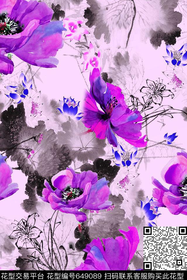 面料花花朵水墨花卉数码印花华亿平台下载（图片编号: 649089） - 瓦栏（Walan）