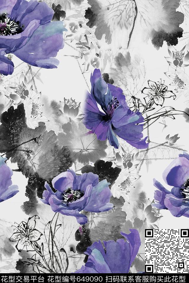 面料花花朵水墨花卉数码印花华亿平台下载（图片编号: 649090） - 瓦栏（Walan）