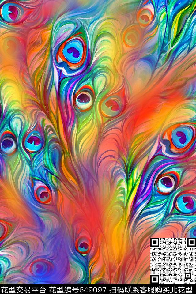 油画羽毛炫彩数码印花华亿平台下载（图片编号: 649097） - 瓦栏（Walan）