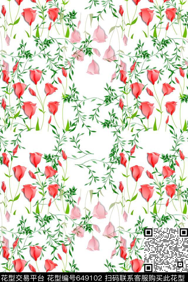 植物花卉叶子组合碎碎花数码印花华亿平台下载（图片编号: 649102） - 瓦栏（Walan）