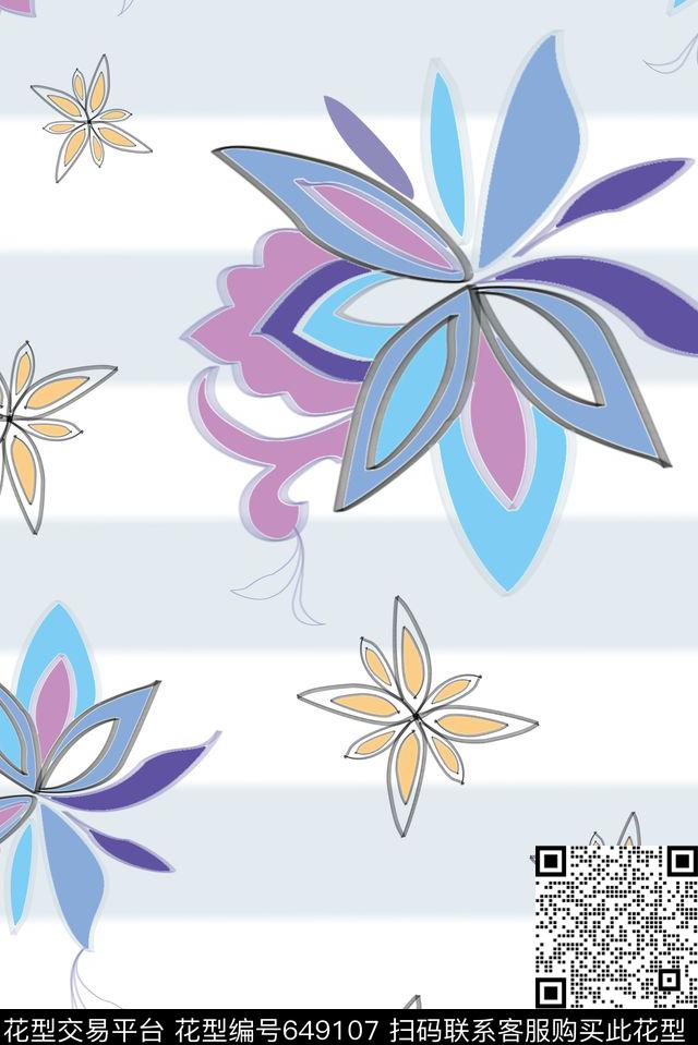 百合手绘纹样创意传统印花华亿平台下载（图片编号: 649107） - 瓦栏（Walan）