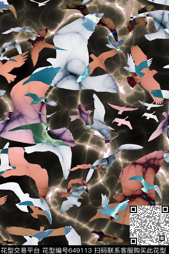 动物鸟飞翔数码印花华亿平台下载（图片编号: 649113） - 瓦栏（Walan）