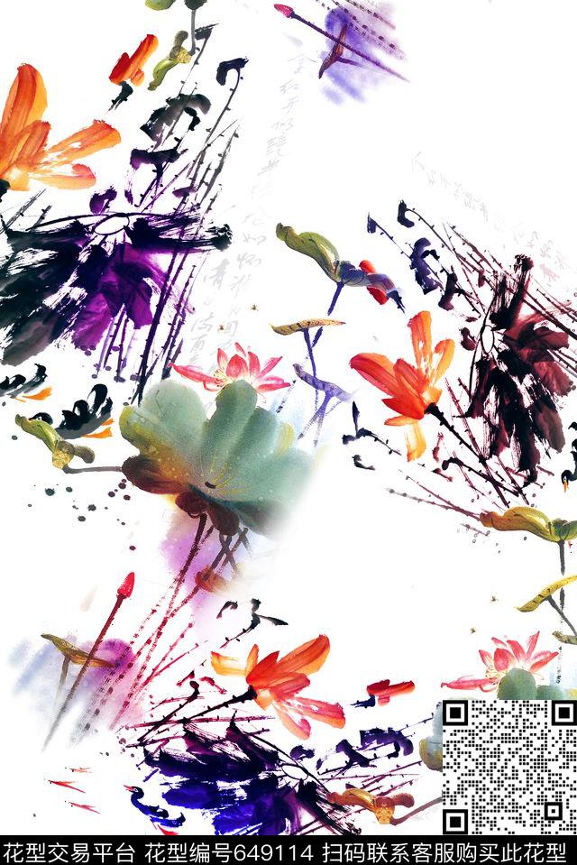 面料花花朵花卉荷花数码印花华亿平台下载（图片编号: 649114） - 瓦栏（Walan）