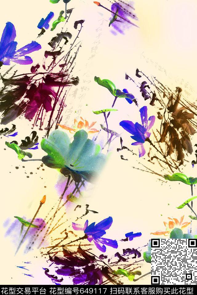 面料花花朵花卉荷花数码印花华亿平台下载（图片编号: 649117） - 瓦栏（Walan）