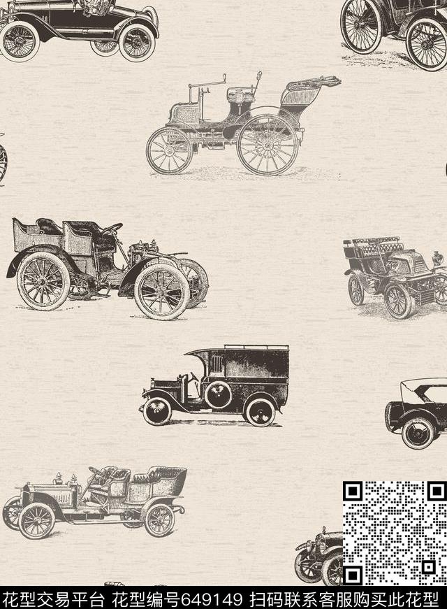 骑车复古老爷车数码印花华亿平台下载（图片编号: 649149） - 瓦栏（Walan）