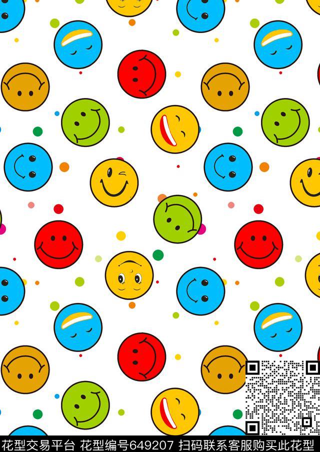 彩色圆点笑脸圆传统印花华亿平台下载（图片编号: 649207） - 瓦栏（Walan）
