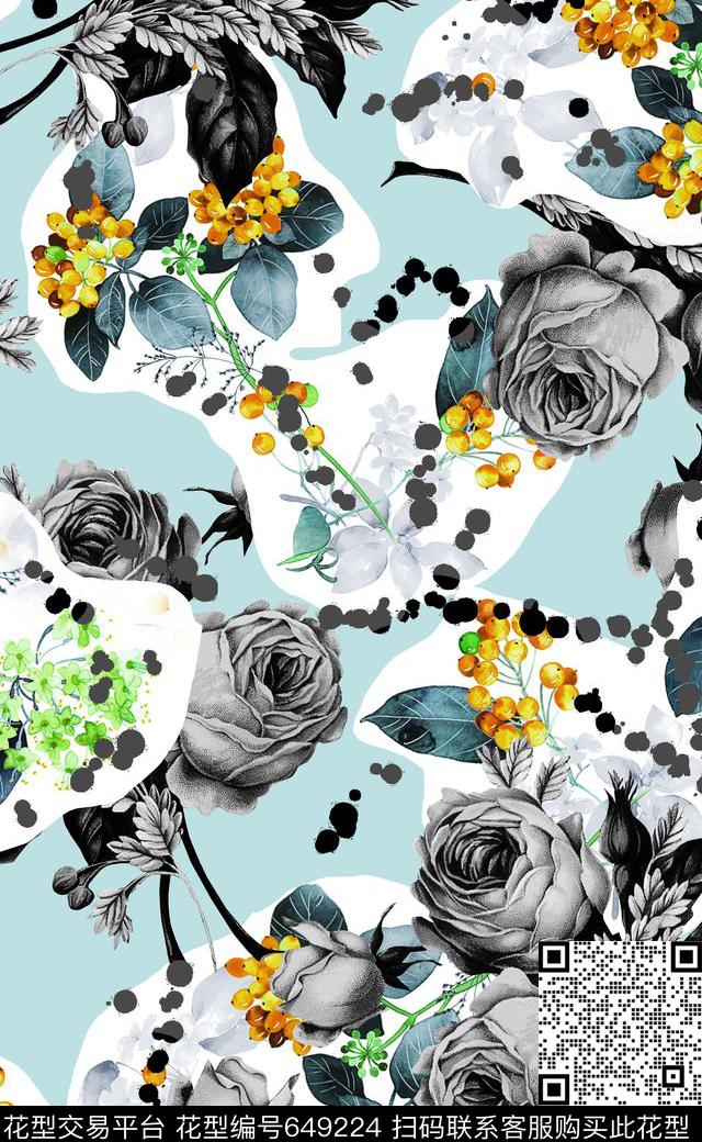 最新数码印花面料设计三色堇时尚花卉潮流数码印花华亿平台下载（图片编号: 649224） - 瓦栏（Walan）